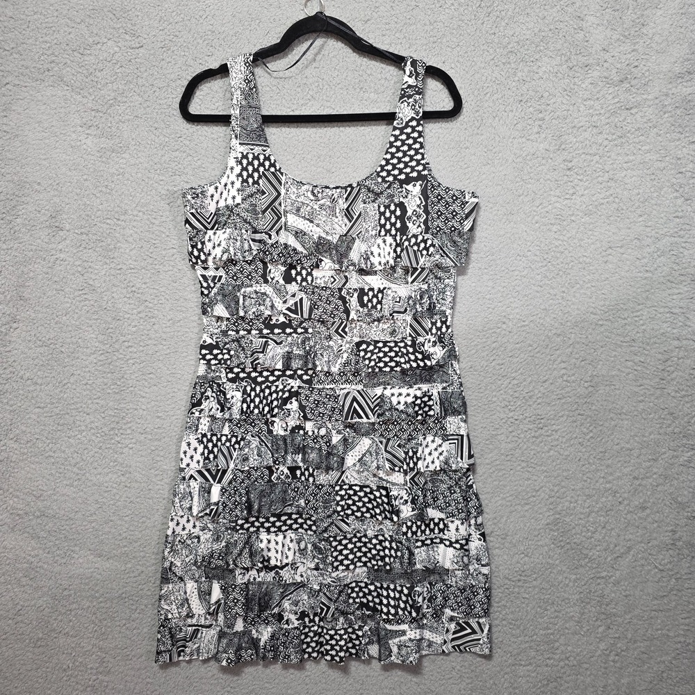 Tango Mango‎ Black White Summer Dress Size Large Tiered Ruffles Stretch